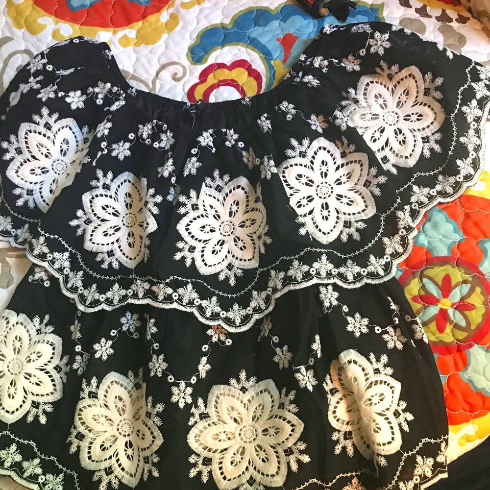 Off the Shoulder Heavily Embroidered Blouse.